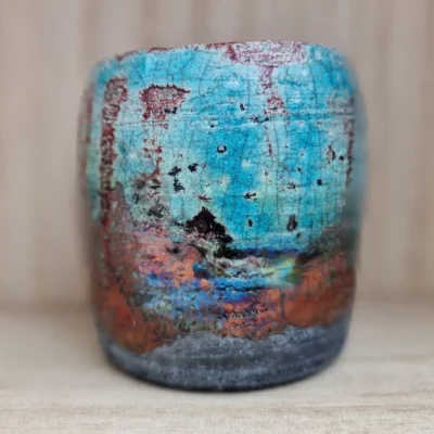 Teal raku pot