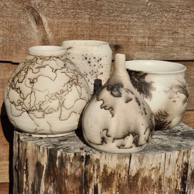 Horsehair and feather raku
